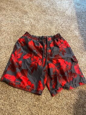 Men's Red Floral Swim Trunks